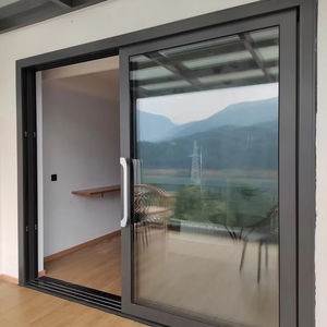 Moden Cadre mince en aluminium noir Double vitrage en verre trempé Isolation phonique Patio Extérieur Impact d'ouragan <span class=keywords><strong>Porte</strong></span> coulissante - Product Image 1