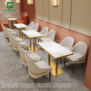 ชุดเฟอร์นิเจอร์ร้านอาหารหรูหรา <span class=keywords><strong>โต๊ะ</strong></span>และเก้าอี้โลหะสีทองสำหรับร้านอาหารเชิงพาณิชย์ โซฟา<span class=keywords><strong>ไม้</strong></span>แบบบูธ เหมาะสำหรับโรงแรม - Product Image 4
