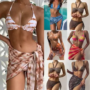 2024 New Arrival Triangle Tropical Printed Sexy Backless Bikini Women Swimsuit Swimwear Bikinis Beachwear