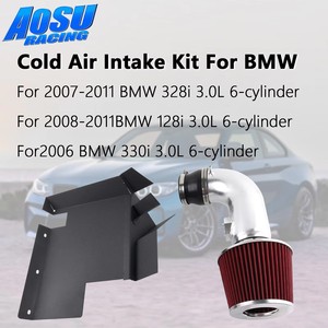 AOSU Red and Black Heat Shield Cold Air Intake Kit with Universal Fitment for 2007-2011 for 128i 328i 3.0L N52 I6 Engine - Product Image 6