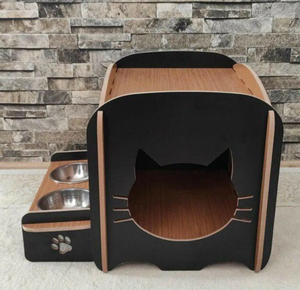 Custom Large Wood House with Feeder Easy Assemble Modern Wooden for Cats - Product Image 1