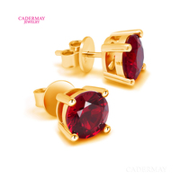 Cadermay Großhandels preis S925 Silber runde Form Pigeon Blood Red Lab Ruby 4 Zinken Synthetischer Rubin mit Einschlüssen Ohrring Ohr stecker