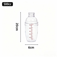Shaker à cocktails en gros 500 ml, en plastique épais de qualité alimentaire, rouge et noir, avec échelle graduée, design anti-chute, compatible lave-vaisselle