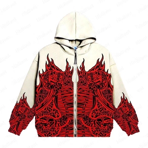 Hoodie katun Anti kerut untuk pria, Hoodie katun Anti susut Terry Prancis, Hoodie tengkorak <span class=keywords><strong>Anime</strong></span> lengan panjang dicuci, Hoodie Vintage pria - Product Image 1