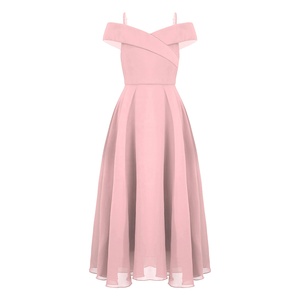 Vestido de Dama de Honor Juvenil de Alta Calidad, Estilo Línea A, Hombros Descubiertos, Largo hasta el Suelo, de Chifón, Vestido de Fiesta para Niñas - Product Image 1