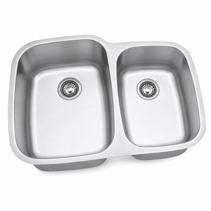 Évier de cuisine double TADT Premium en acier inoxydable 304, à encastrer sous plan, finition brossée, fabrication industrielle, moderne et commercial - Product Image 1