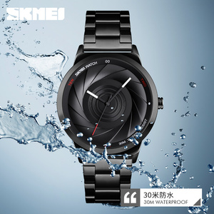 Conjunto de relojes para pareja con esfera creativa en espiral, relojes de cuarzo de acero inoxidable negro, relojes de pulsera impermeables para él y para ella - Product Image 1