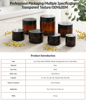 Flacons en verre pour crème pour le visage, rechargeables, ambre, de 5 g à 250 g, pour échantillons