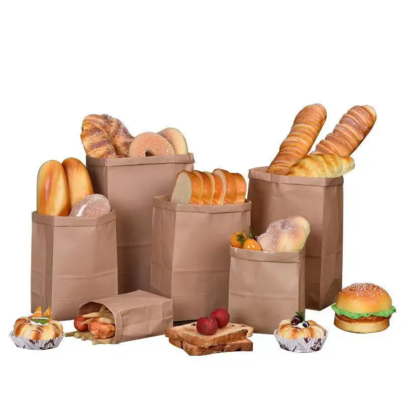 Bred çanta su ve yağ geçirmez ambalaj Kraft kağdı tek kullanımlık geri dönüşümlü kahverengi karton ambalaj ekmek torbaları sıcak uygulamayla mühürlenmiş gıda sınıf