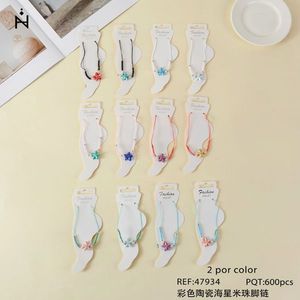 Tobillera de cuentas de cerámica con forma de estrella de mar, colorida, joyería de moda para mujer, 2 por color - Product Image 3