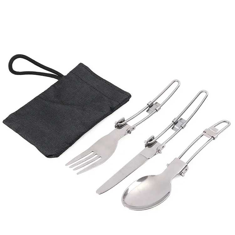 Campeggio esterno di Picnic Stoviglie In Acciaio Inox Portatile Pieghevole Cucchiaio Forchetta Da Cucina Da Campeggio di picnic set