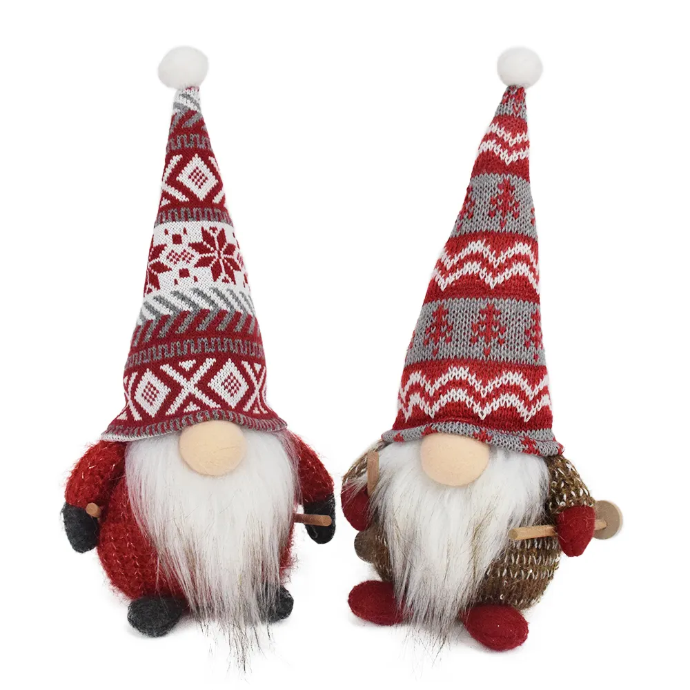 Xmas 2022 Product Gifts Noel Home Ornaments Christmas Knitted Small Winter Decor Skiing Santa Gnome