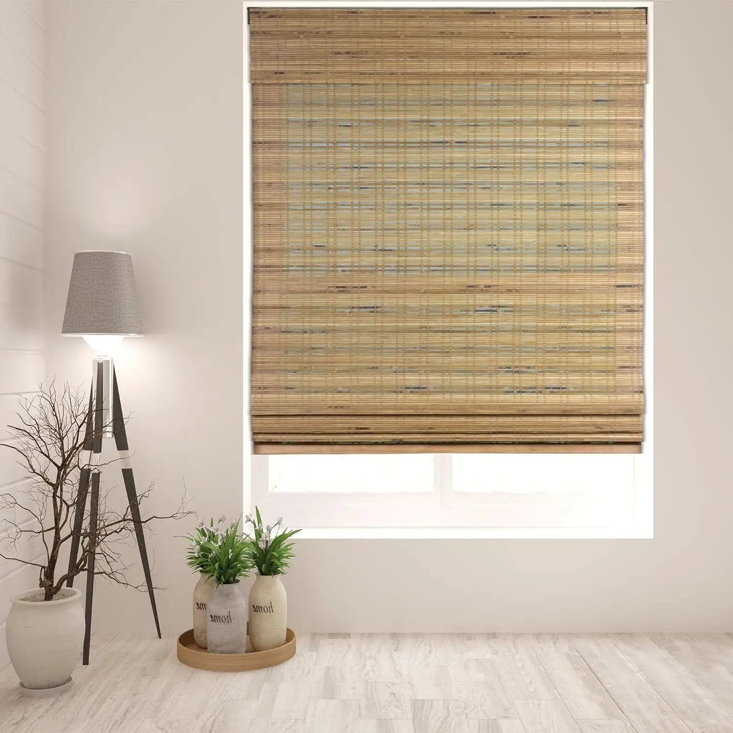 Cortinas sem fio para janelas interiores, material de bambu natural real personalizado, transparente, de bambu romano, com filtro de luz