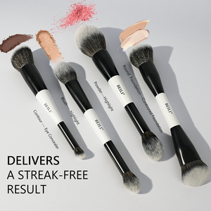 แปรงแต่งหน้าสองหัว ด้ามสีขาว หัวแปรงสีดำ สำหรับแบรนด์ความงาม (OEM) - Product Image 4
