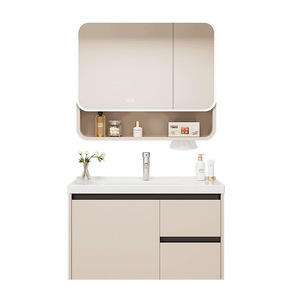 Simple white moisture-proof smart bathroom cabinet double drawer ceramic basin chuwu mirror cabinet - Product Image 6