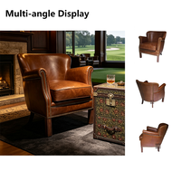 Canapé lounge individuel en cuir véritable de style américain avec rivets - Fauteuil de salon pour hôtel, salle de conférence, mobilier de maison