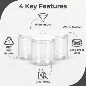 Envases Cosméticos y para Alimentos al por Mayor, Tarro de Crema Cosmética de Plástico PET Transparente de 50ml, 80ml, 100ml, 120ml, 150ml, 200ml con Tapa Blanca - Product Image 2