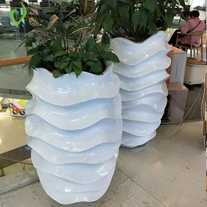 European-style Minimalist Modern Wave-pattern <b>Large</b> Fiberglass Floor-standing Flower <b>Pot</b> Vase Decorative Ornament for Hotel - Product Image 2