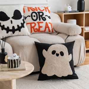Prêt à expédier taie d'oreiller Spooky Halloween coton tissu tufté décor taie d'oreiller broderie citrouille chauve-souris housse de coussin - Product Image 3