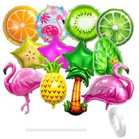 Ensemble de ballons en aluminium à thème fruits tropicaux : Flamant rose, Ananas, Cocotier, Orange, Kiwi, Citron vert, Étoile – Décoration pour fête hawaïenne, été, plage, piscine
