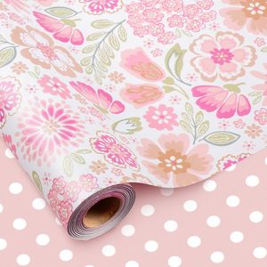 Pink Floral Gift <b>Wrapping</b> <b>Paper</b> 17 In X 33 Ft Reversible Premium Roll For Romantic Occasions Eco Friendly Craft Use - Product Image 1