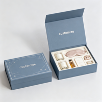 Boîte cadeau magnétique de luxe avec logo personnalisé, bleu poussiéreux, étoile argentée, avec insert en velours pour bougie, masque pour les yeux, huile essentielle, spa, vente en gros