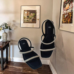 Sandalias Planas de Playa con Pedrería para Mujer, Moda Verano 2024, Estilo Casual, Suela de Goma, Punta Descubierta, Diseño Sólido, Parte Superior de PU - Product Image 3