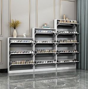 Estante de madera de nogal <span class=keywords><strong>con</strong></span> tapa para zapatos, organizador de 3 puertas, caja de almacenamiento <span class=keywords><strong>con</strong></span> <span class=keywords><strong>espejo</strong></span>, nuevo y moderno para el hogar - Product Image 5