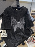 T-shirt en molleton à manches courtes pour femmes grandes tailles, nouveau modèle d'été, coupe ample, effet délavé, tendance vintage, motif 3D, col rond
