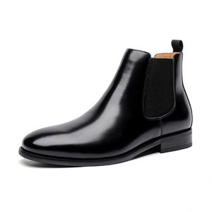 Bottines Chelsea en cuir véritable pour hommes, bout pointu, bande élastique, marron, style automne, semelle en caoutchouc - Product Image 2
