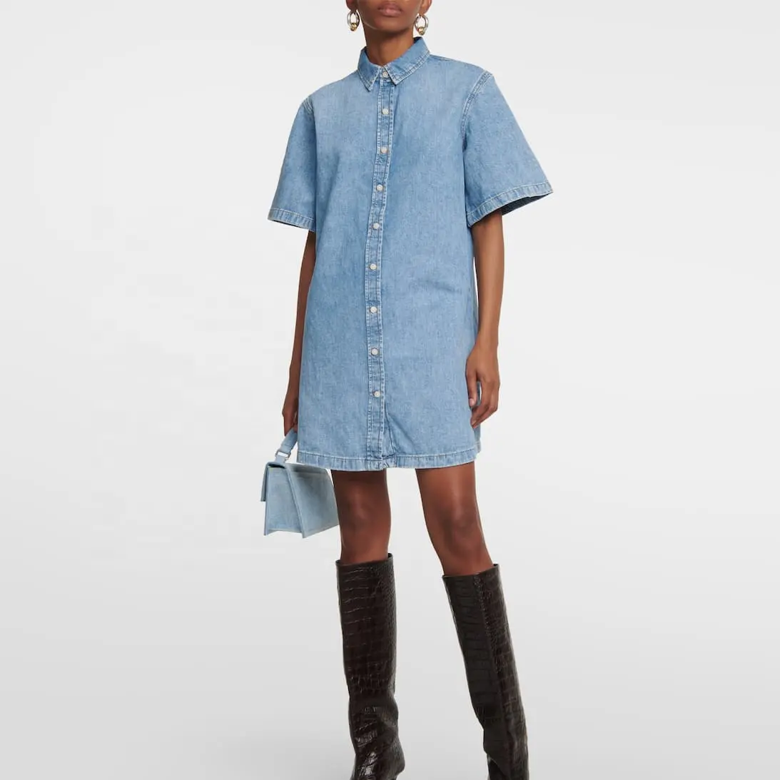 कस्टम महिलाओं के फैशन Streetwear डेनिम शर्ट ड्रेस बटन नीचे धोने जीन नीले सीधे Oversized शर्ट्स आकस्मिक मिनी पोशाक