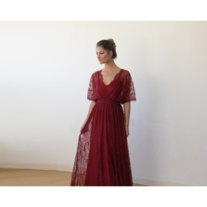 Abito lungo in pizzo trasparente Bordeaux 1044 - Product Image 1