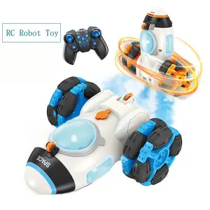 RC Robot Toy Space Rocket Musical Stunt RC Car Simulated Mist Spray Remote Control Stunt Car With Colorful Light For Kids