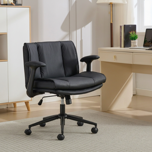 Criss Cross Chair with Flip-Up Armrests, Modern Green <b>Leather</b> Office Chair, Ergonomic, Cross Legged, Adjustable Height - Product Image 1