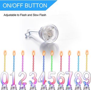 Bougie d'anniversaire numéro 0-9, bougie numérique clignotante multicolore à LED avec coque transparente et 2 bougies en cire - Product Image 2