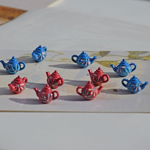 Korean Style Teapot Pendant Zinc Alloy Oil Dripping Blue Red Jewelry Findings For DIY Earrings Necklaces - Product Image 2