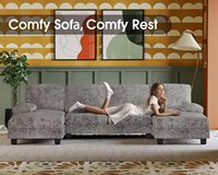 Canapé d'angle Furmax en forme de U, 4 places, double chaise longue, pour salon et appartement, en tissu chenille et lin (gris), modèle LRF0015SA01