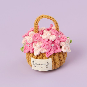 กระเช้าดอกไม้จิ๋วลายดอกฟอร์เก็ตมีน็อต งานฝีมือถักไหมพรมคุณภาพสูง ของขวัญวันครู ต้นไม้กระถางเล็ก - Product Image 2