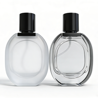 Flacon de parfum ovale transparent personnalisé 30ml 50ml avec bouchon à vis et boîte estampée à chaud pour usage hôtelier, sérum de soin de la peau, MOQ 100 pièces, prix bas