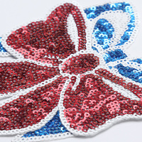 Lot de 5 écussons à sequins Nœuds Jour de l'Indépendance, motifs patriotiques Rouge Blanc Bleu, personnalisables, thermocollants/à coudre pour vêtements DIY