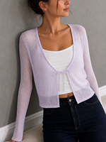 Cardigan en tricot à manches longues pour femme, léger et respirant, style court pour le printemps et l'été, idéal comme vêtement d'extérieur
