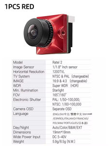 Caméra Micro Caddx Ratel 2 pour Drone de Course FPV, 165° FOV, 2.1mm, NTSC/PAL Commutable, 16:9/4:<span class=keywords><strong>3</strong></span>, HDR, Vision Nocturne, Accessoires pour Caméra de Drone - Product Image 5