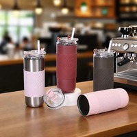 Gobelet isotherme à double paroi avec logo personnalisé JUNVOY, poignée en silicone antidérapante, tasse à café en acier inoxydable, mug de voyage avec couvercle