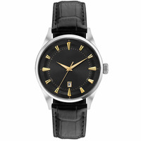 Montre noire pour homme, boîtier en alliage de zinc argenté, bracelet en cuir de 22 mm, mouvement à quartz, résistance à l'eau de 10 m, marque japonaise Citizen
