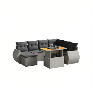 Conjunto de Sofá de Jardín de Ratán PE Gris con Mesa de Madera de Acacia, 6 Plazas, Muebles de Exterior de Diseño Contemporáneo con Estructura de Acero - Product Image 1