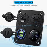Chargeur USB 4-en-1 avec double ports USB, voltmètre, prise allume-cigare 12V et panneau de commutation à bascule marin pour bateau et camping-car