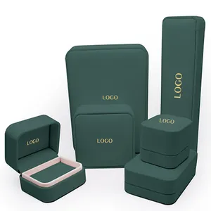 Emballage personnalisé en cuir avec Logo, emballage cadeau de luxe, boîte de bagues, boîte à boucles d'oreilles, vert, vente en gros