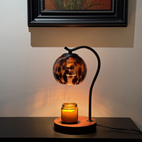 Lampe chauffe-bougie de style nouveau, abat-jour en verre, source lumineuse LED, lampe de table à base en bois, livraison directe disponible.
