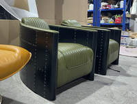 Fauteuil Aviateur en Aluminium Noir Rétro Vintage en Cuir Véritable Tomcat