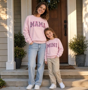 Felpe con Collo Tondo Coordinato Mamma e Figlia, <span class=keywords><strong>Rosa</strong></span> con Ricamo '<span class=keywords><strong>MAMA</strong></span> MINI', Pullover Casual per Famiglia - Product Image 1